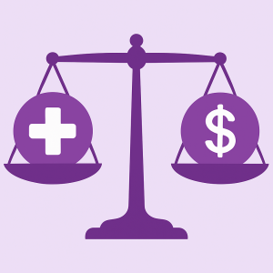 Purple Scale that depicts health and money
